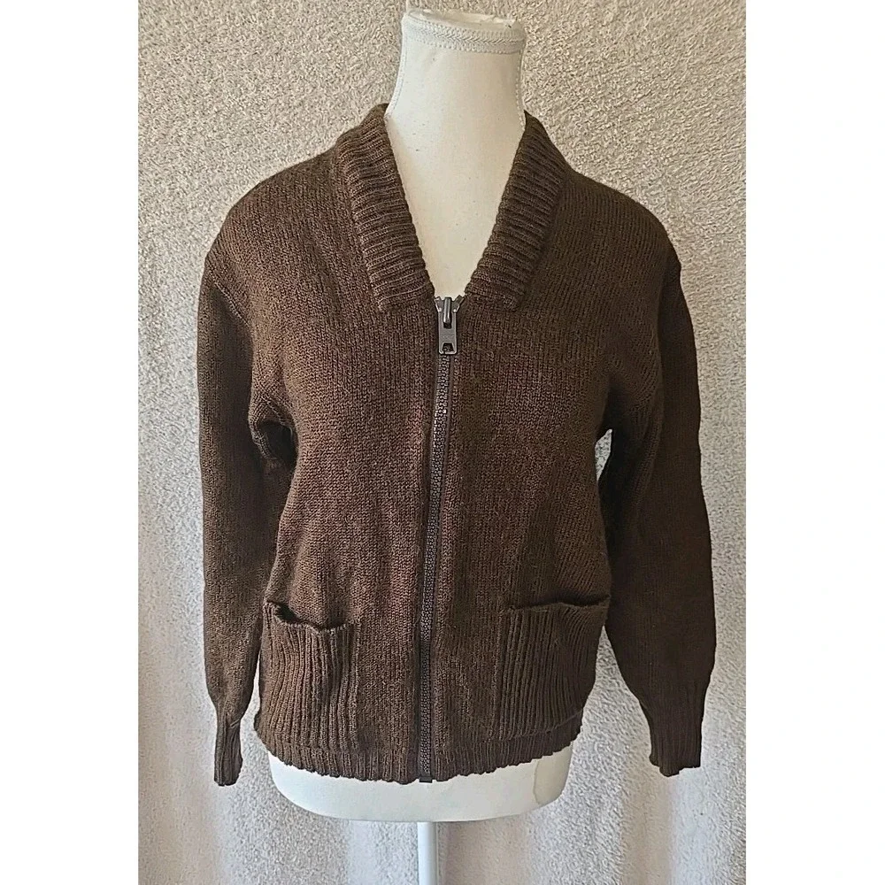 Ansett Pure New Wool Fullzip Cardigan Sweater Dark Brown‎ Tag Says 16 (Fits Med)